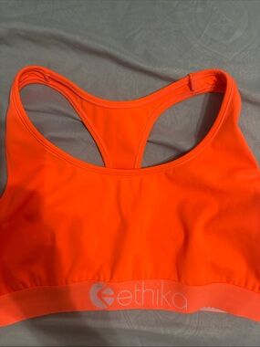 ethika Women's Neon Orange Racerback Sports Bra with Logo Band